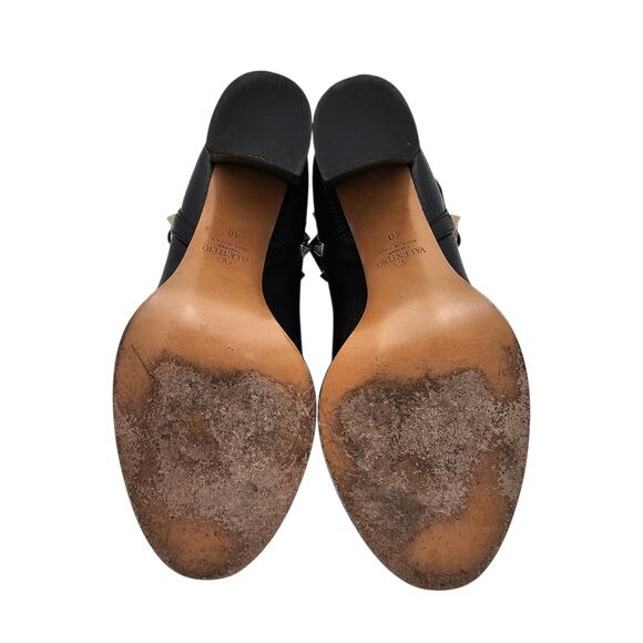 Valentino Garavani Rockstud Block Heel Ankle Boot Black Leather Size 40 US 10 - Picture 8 of 11